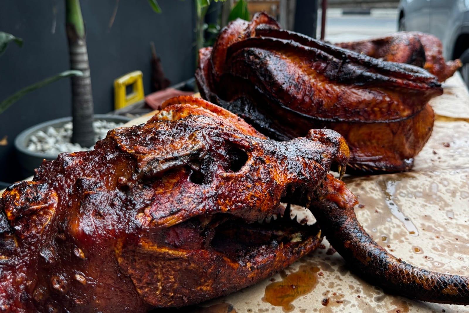 Tender smoked whole croc and whole snake